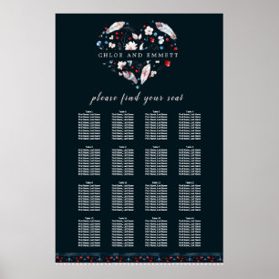 Poster Boho Floral e Penas com 16 Mesas