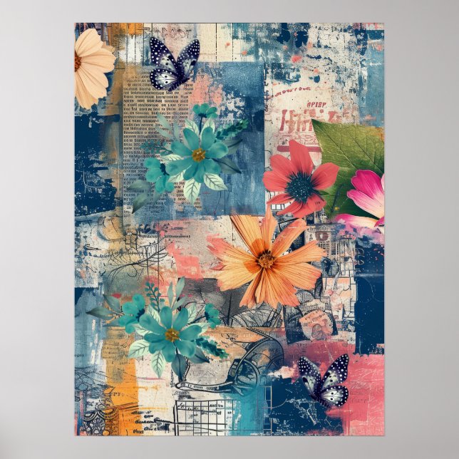 Poster Boho Floral Floral Abstrato Art (Frente)