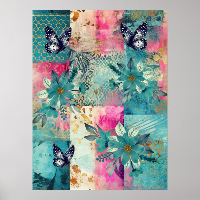 Poster Boho Floral Floral Abstrato Art (Frente)