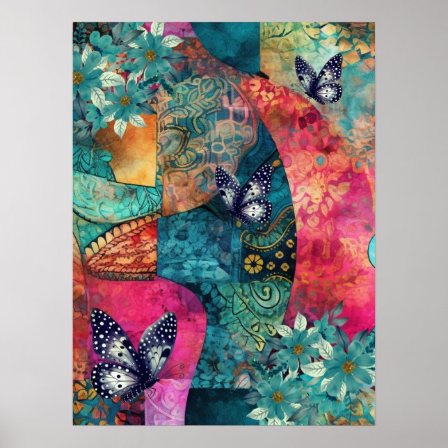 Poster Boho Floral Floral Abstrato Art (Frente)