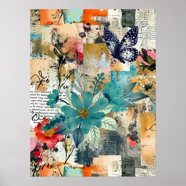 Poster Boho Floral Floral Abstrato Art (Frente)