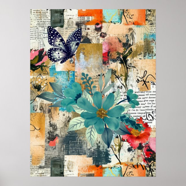 Poster Boho Floral Floral Abstrato Art (Frente)