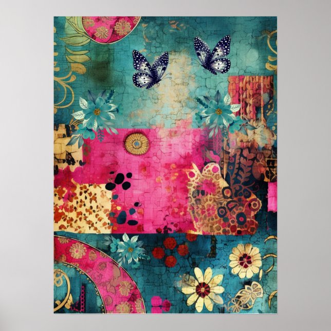 Poster Boho Floral Floral Abstrato Art (Frente)