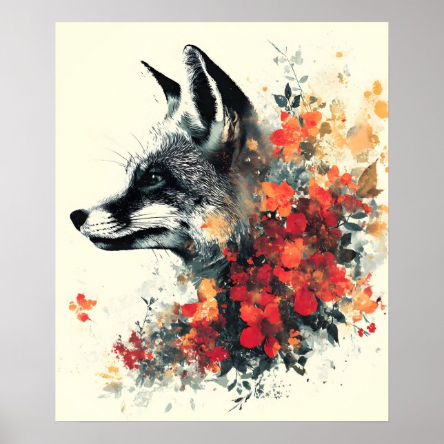 Poster Boho Floral Fox Willife Nature (Frente)
