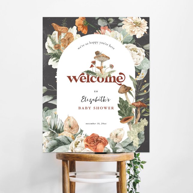 Poster Boho Floral Mushroom | Sinal de boas-vindas do Chá (Criador carregado)