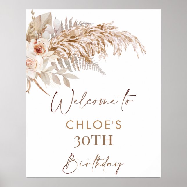 Poster Boho Floral Pampas Grass Frame Birthday (Frente)