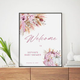 Poster Boho Floral Pink Pumpkin Chá de fraldas Bem-vindo