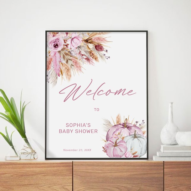 Poster Boho Floral Pink Pumpkin Chá de fraldas Bem-vindo (Criador carregado)
