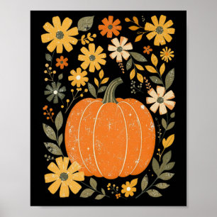 Poster Boho Floral Pumpkin Ação de Graças Outono Fall Vib