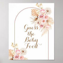 Poster Boho Floral Rosa Pampas Adivinha Sinal de Comida B