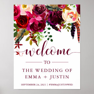 Poster Boho Floral Sinal de boas-vindas de casamento