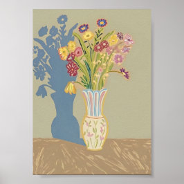 Poster Boho Floral Still Life with Blue Shadow Modern Fol
