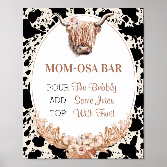 Poster Boho Floral Vaca Mãe-Osa Sinal de Chá de fraldas (Frente)