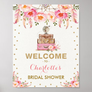 Poster Boho Floral Viagem Chá de panela Chic Miss à Sra.