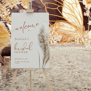 Poster Boho Fluffy Pampas Grass Chá de panela Bem-vindo