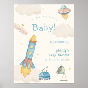 Poster Boho Foguete Espacial Menino Chuveiro de Bebê Boas