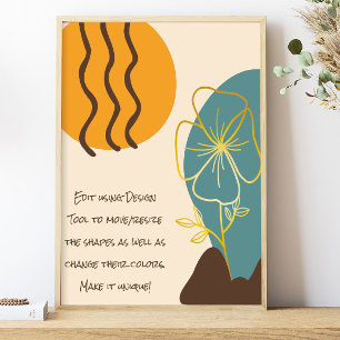 Poster Boho forma uma simples citação de flores Dourada