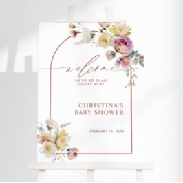 Poster Boho Garden Rosa Flores Chá de fraldas Sinal de Bo