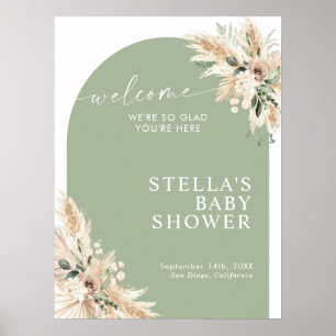 Poster Boho Green Pampas Grass Baby Shower
