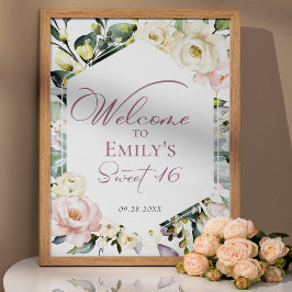 Poster Boho Greenery Floral Frame Sweet 16 Sinal de Boho