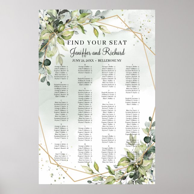 Poster Boho Greenery Foliage Eucalyptus Dourado Seating (Frente)