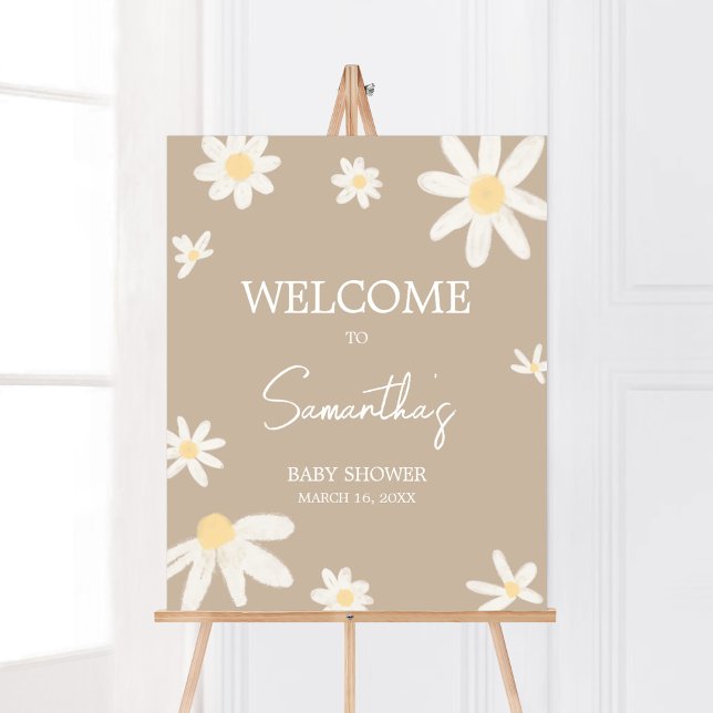 Poster Boho Groovy Daisy Chá de fraldas Bem-vindo (Daisy Flower Boho Baby Shower Welcome Sign)