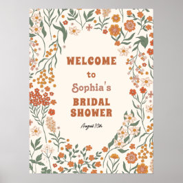 Poster Boho Groovy Wildflower Chá de panela Bem-vindo