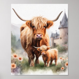 Poster Boho Highland Boho Boart impressão, decor de vaca