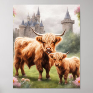 Poster Boho Highland Boho Boart impressão, decor de vaca