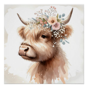 Póster Boho Highland Cow
