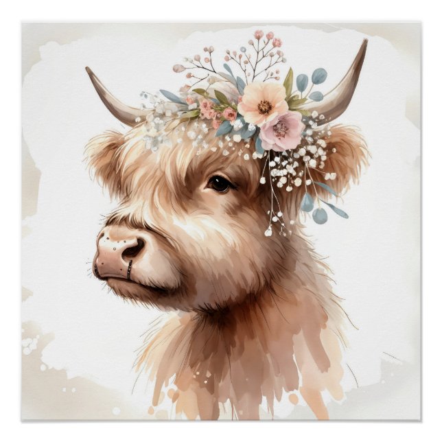 Póster Boho Highland Cow (Frente)