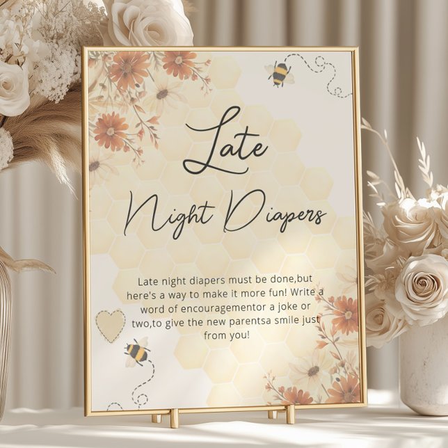 Poster Boho Honey Chá de fraldas Tarde Fraldas Noturnas (Criador carregado)