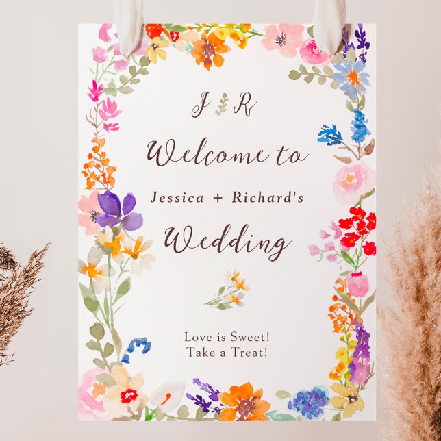 Poster Boho jardim verão iniciais florais boas vindas (Boho garden summer floral initials wedding welcome poster)