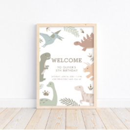 Poster Boho Kids Dinossauro-Tema Sinal de Aniversário Pos