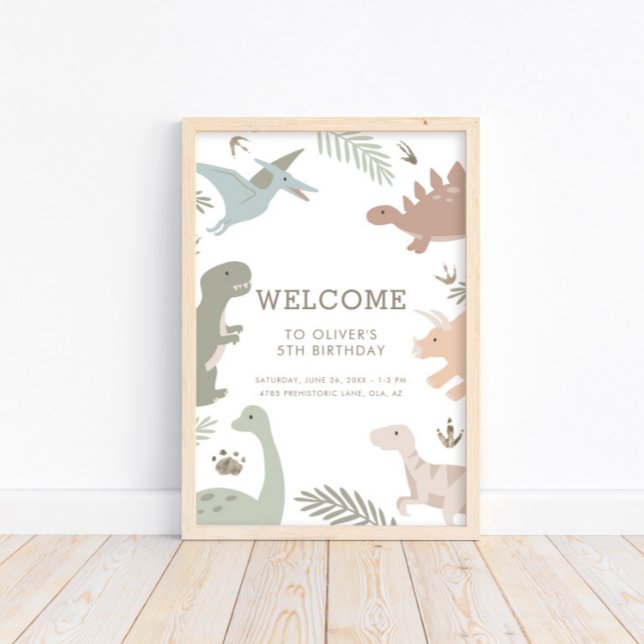 Poster Boho Kids Dinossauro-Tema Sinal de Aniversário Pos (Criador carregado)