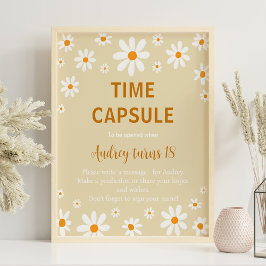 Poster Boho Light Daisy First Birthday Time Capule Sinal