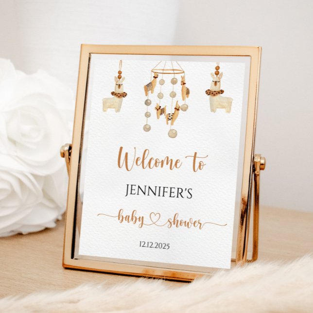 Poster Boho Llama chuveiro de bebê móvel Bem-vindo (Criador carregado)