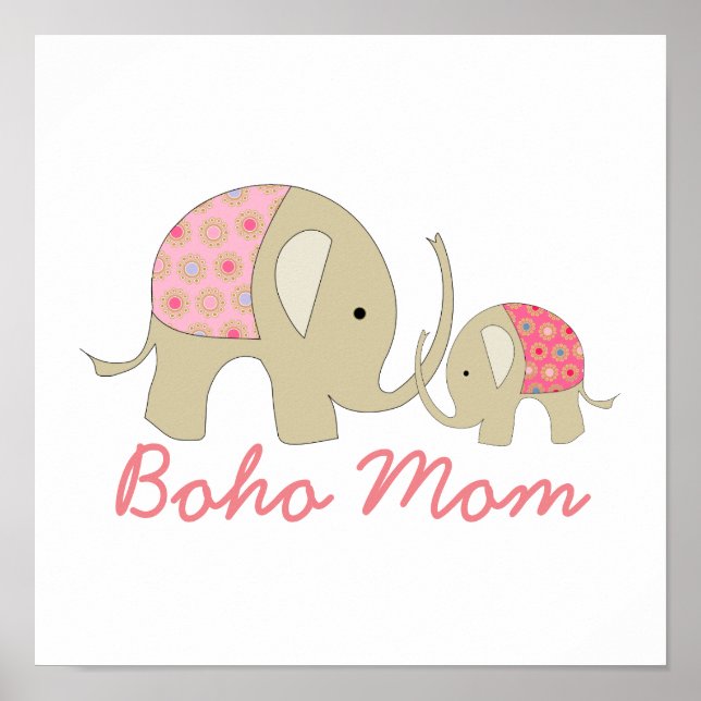 Poster Boho Mãe, Elefante Rosa (Frente)