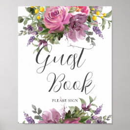 Poster Boho Magenta - Rosa Púrpura Floral Livro de Convid