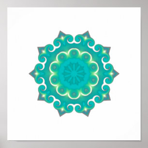 Poster Boho Mandala   Caleidoscópio Teal Retroboêmico