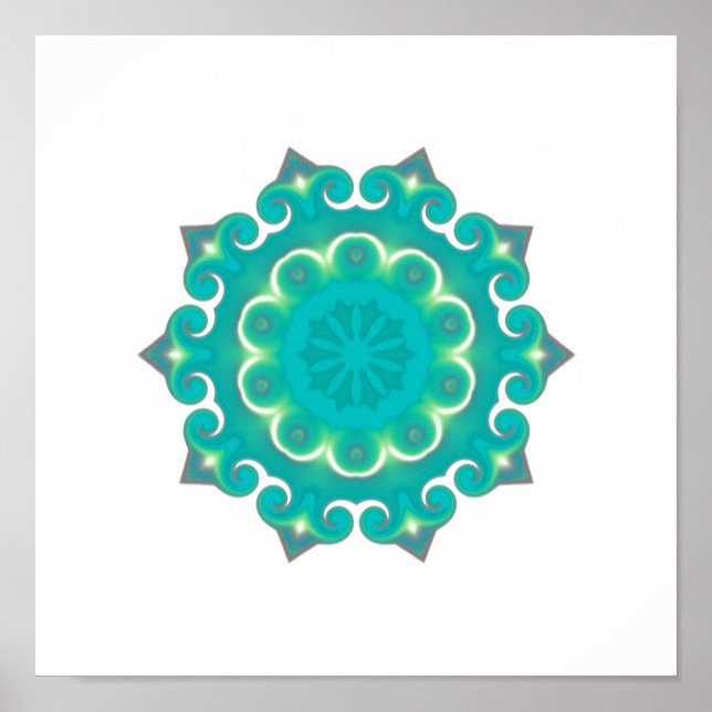 Poster Boho Mandala | Caleidoscópio Teal Retroboêmico (Frente)