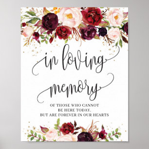 Poster Boho marsala burgundy floral em cartaz de memória