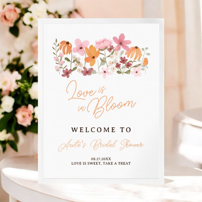 Poster boho meadow wildflower chá de panela bem-vindo (boho meadow wildflower bridal shower welcome poster)