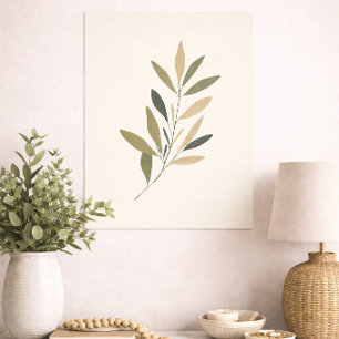 Poster Boho Mínimo Botânico Folha Neutro Verde Bege