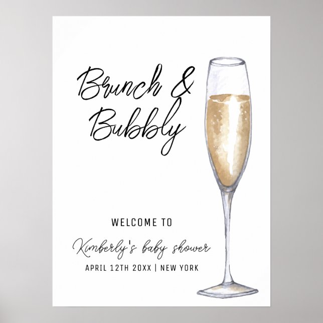 Poster Boho Mínimo Chá de Bebê com Champanhe de Brunch Be (Frente)