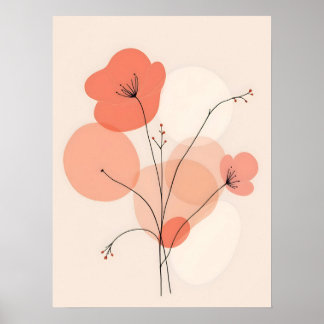 Poster Boho Moderno Art. Abstrato Coral Blooms.