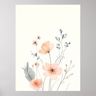 Poster Boho Moderno Arte Soft Blush Sketch Floral