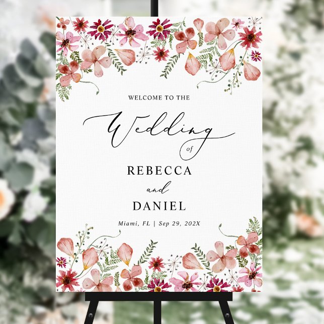 Poster Boho Moderno - Boho Rosa Watercolor Wedding Bem-vi (Criador carregado)