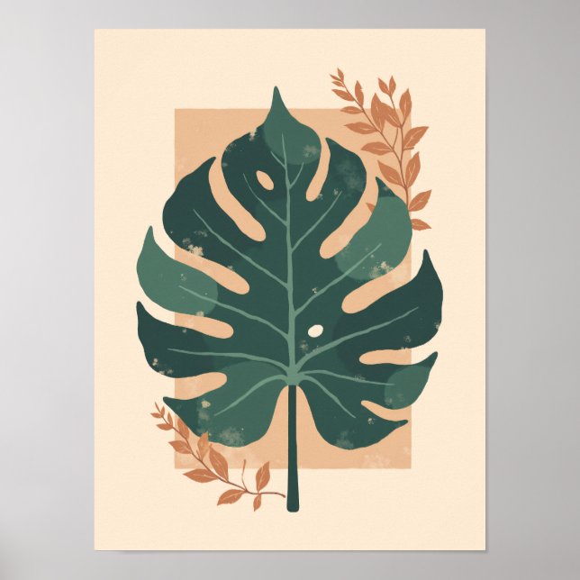 Poster Boho Monstera Leaf Wall Art Minimalista (Frente)