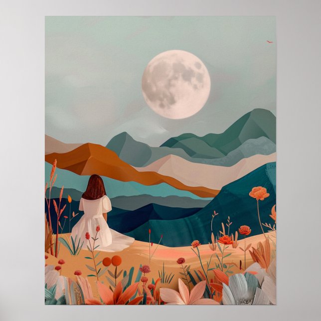 Poster Boho Moonlit Desert Landscape Wall Art Print (Frente)